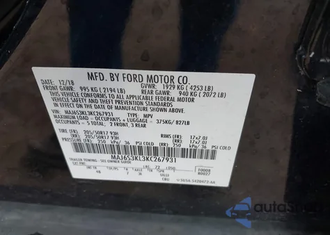 2019 Ford Ecosport Titanium from USA, damaged, VIN MAJ6S3KL3KC267931